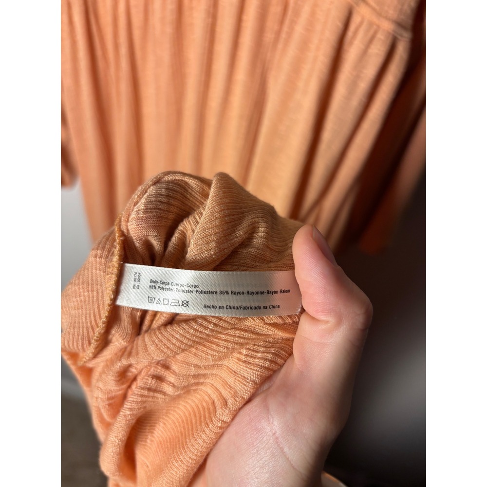 Free People Beach V Neck Maxi Tiered Dress Peach Apricot Long Sleeve L - Picture 4 of 6